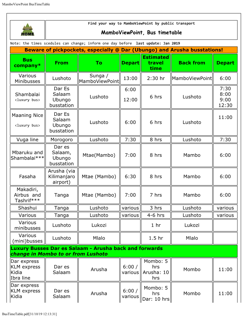 Bustimetable.Pdf[31/10/19 12:13:31] Mamboviewpoint Bustimetable