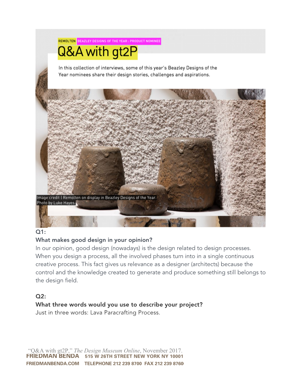 “Q&A with Gt2p,” the Design Museum Online