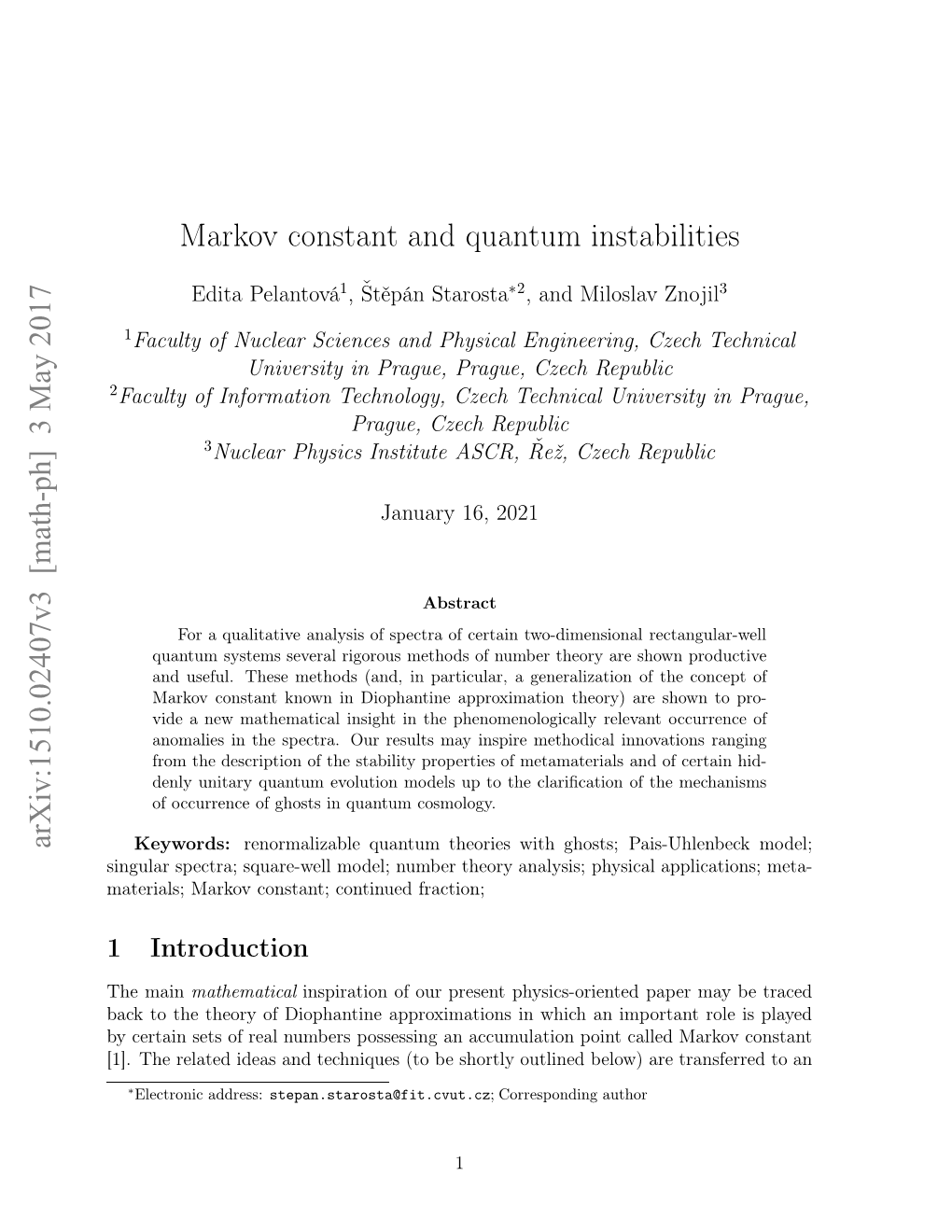 Markov Constant and Quantum Instabilities