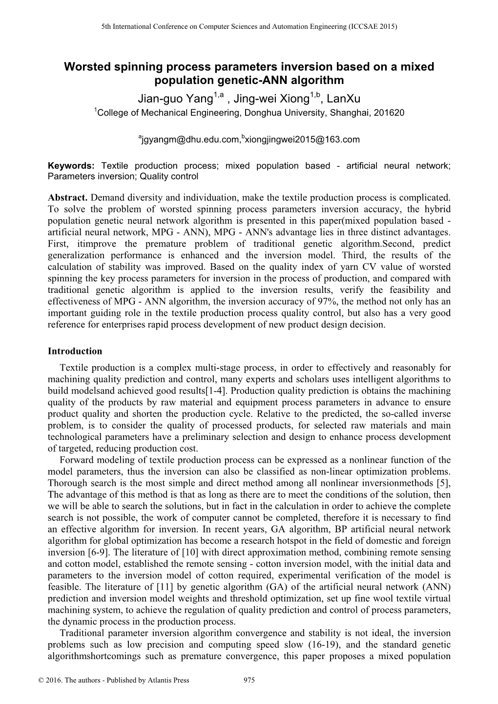 Worsted Spinning Process Parameters Inversion Based on a Mixed