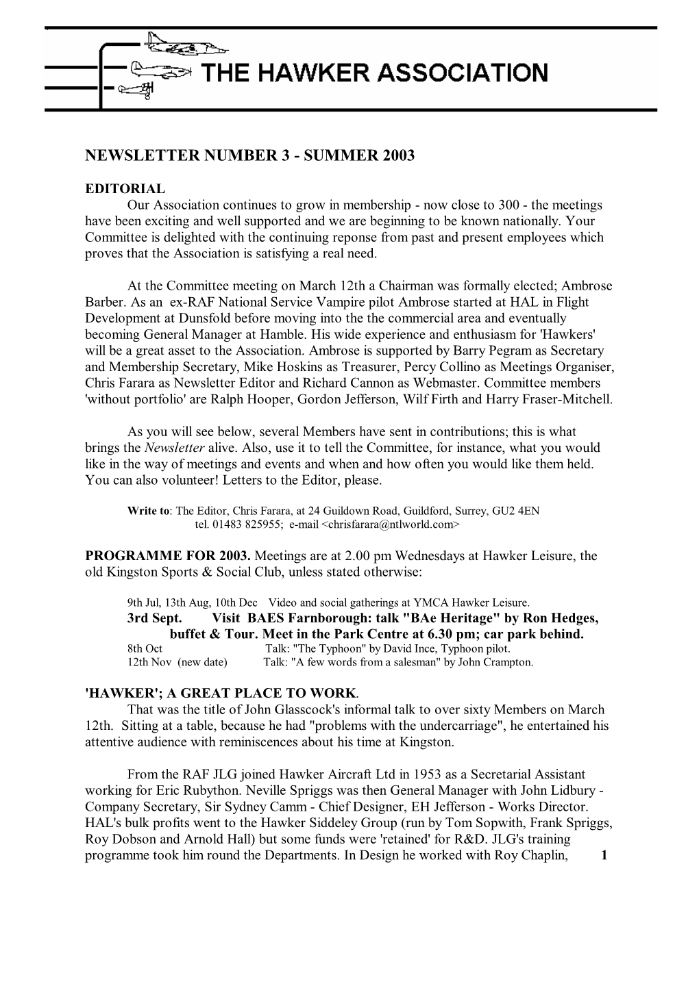 Newsletter Number 3 - Summer 2003