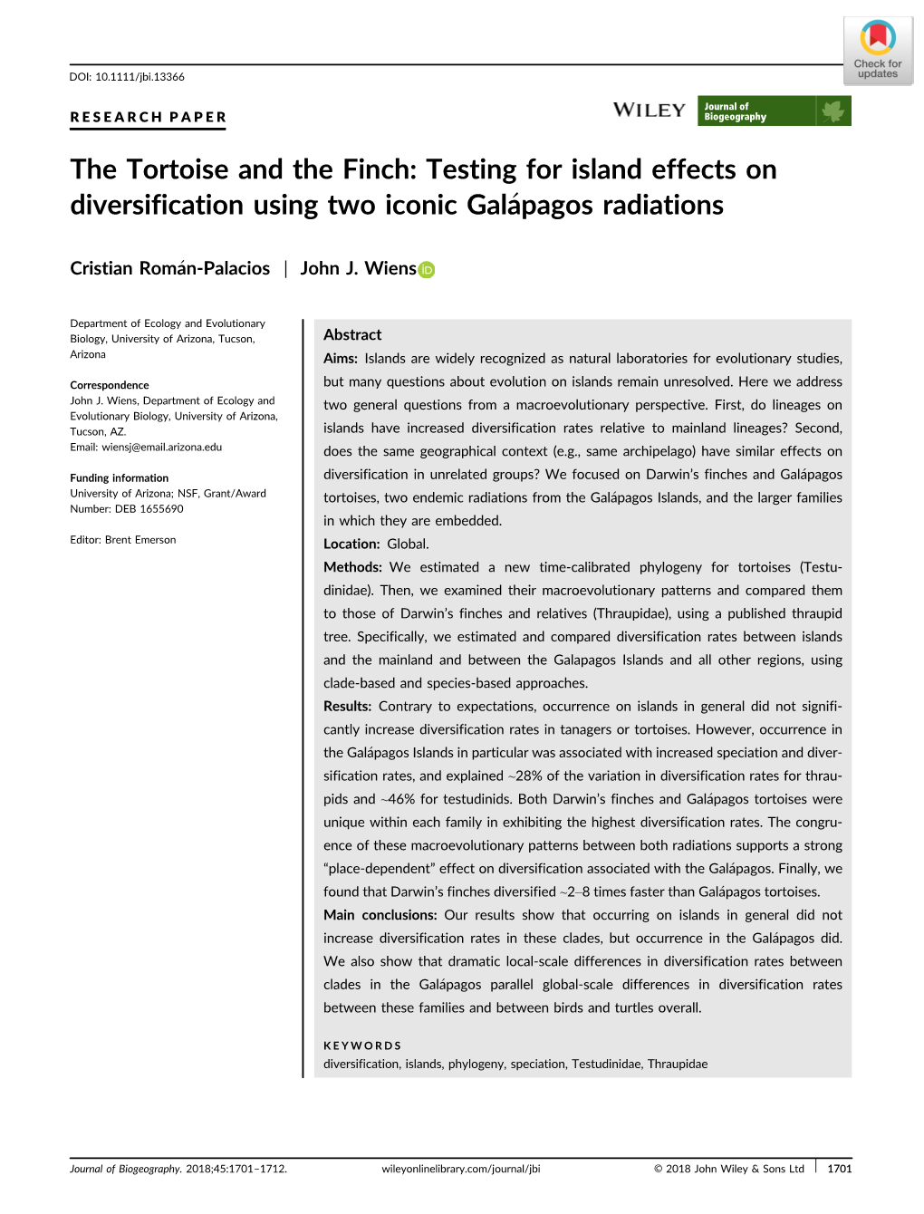 Testing for Island Effects on Diversification Using Two Iconic Galapagos� Radiations