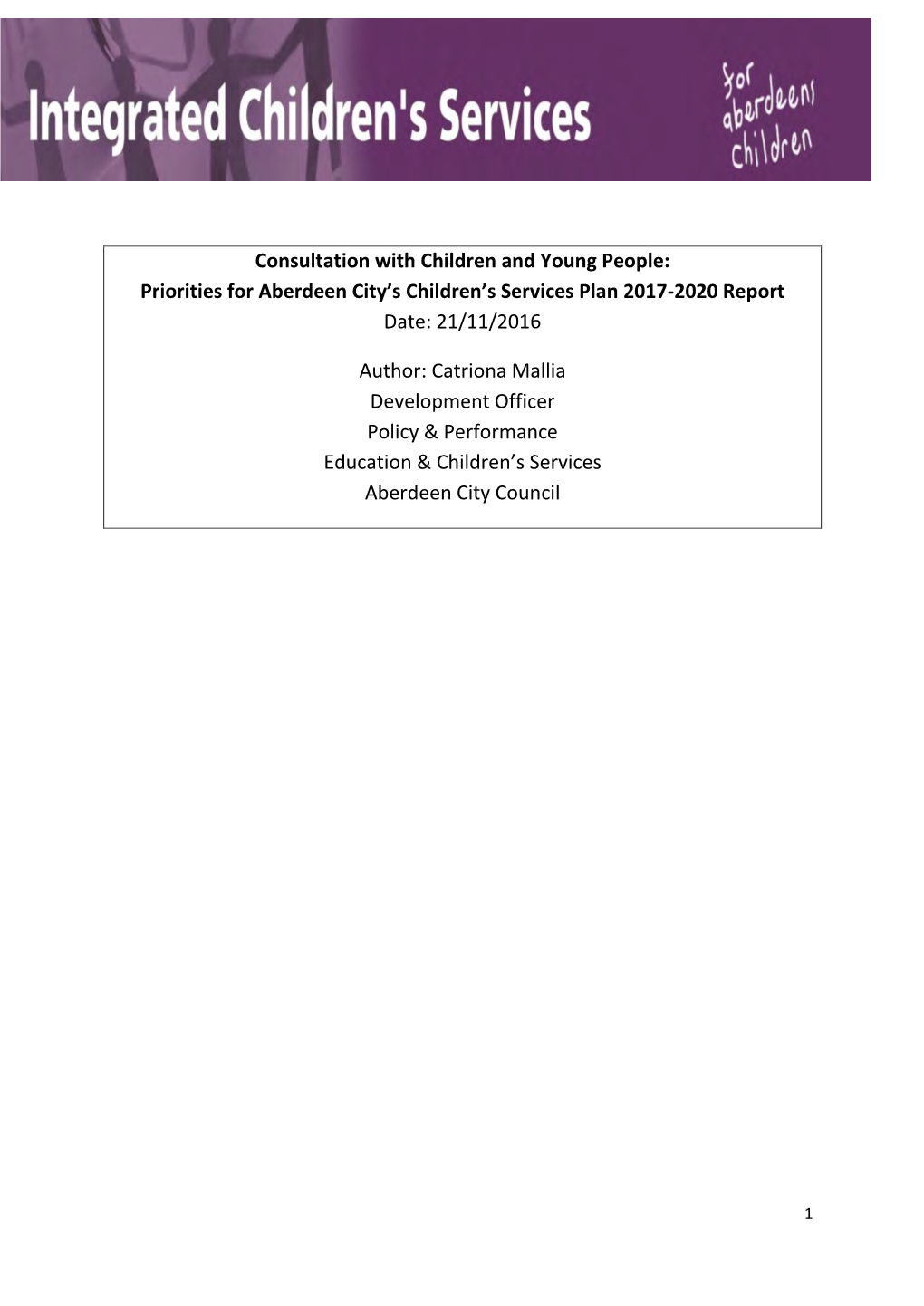 Consultation with C&YP: Priorities for Aberdeen City's Children's Services