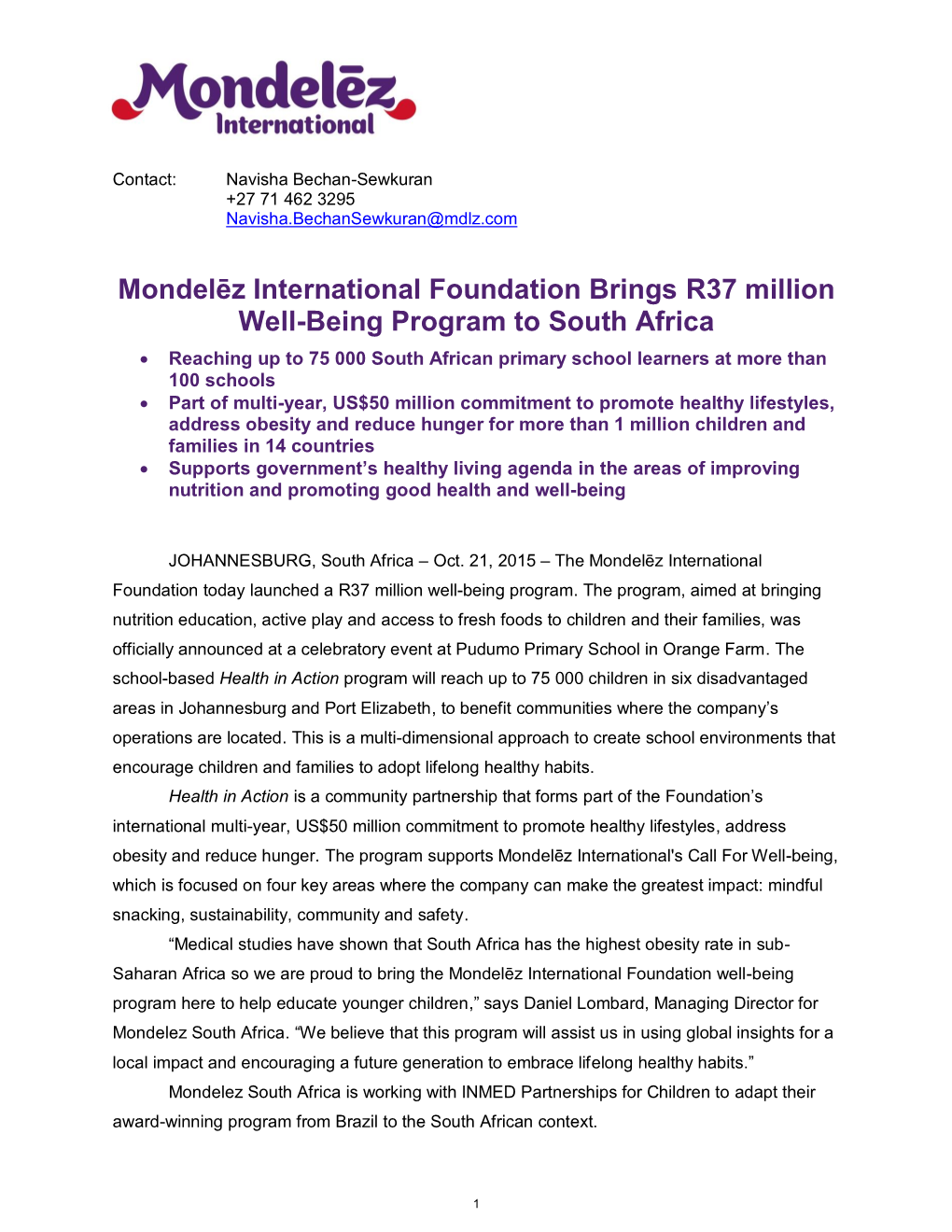Mondelēz International Foundation Brings R37 Million