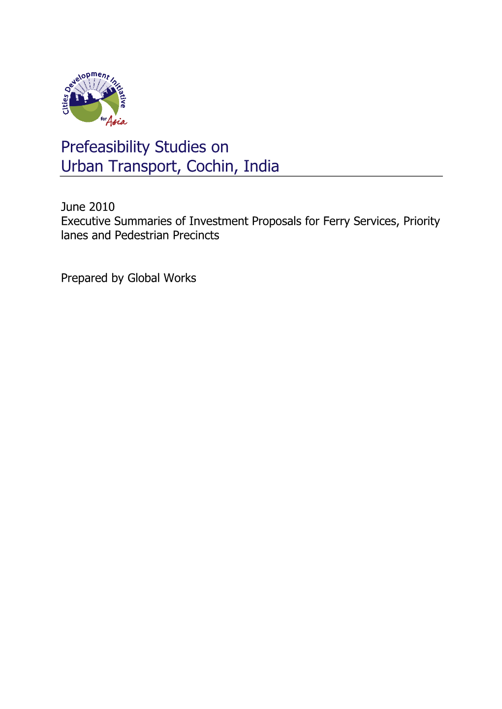 Prefeasibility Studies on Urban Transport, Cochin, India