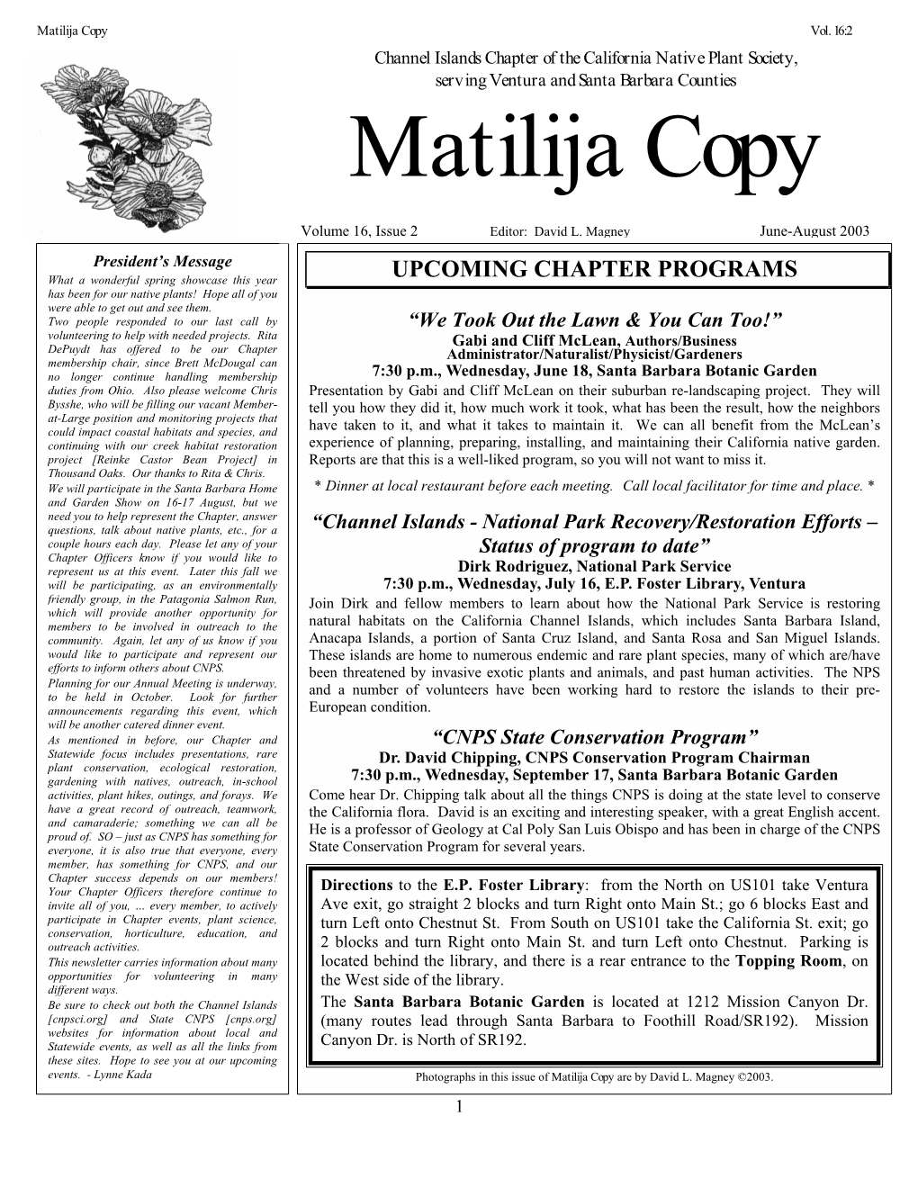 Matilija Copy Vol