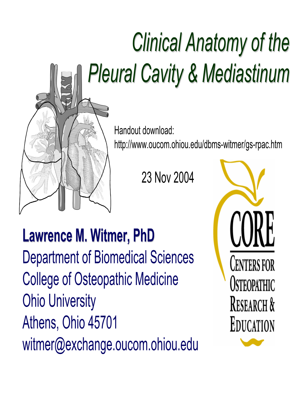 Clinical Anatomy of the Pleural Cavity & Mediastinum