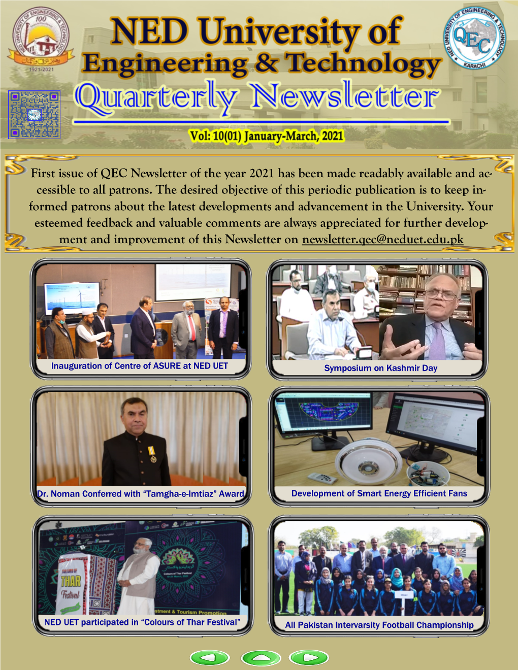 First Issue of QEC Newsletter of the Year 2021 Has Been Made Readably Available and Ac- Cessible to All Patrons. the Desired