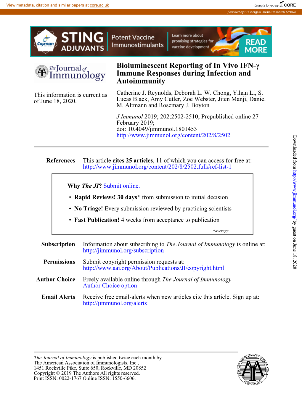 Bioluminescent Reporting of in Vivo IFN-Γ Immune Responses During Infection and Autoimmunity