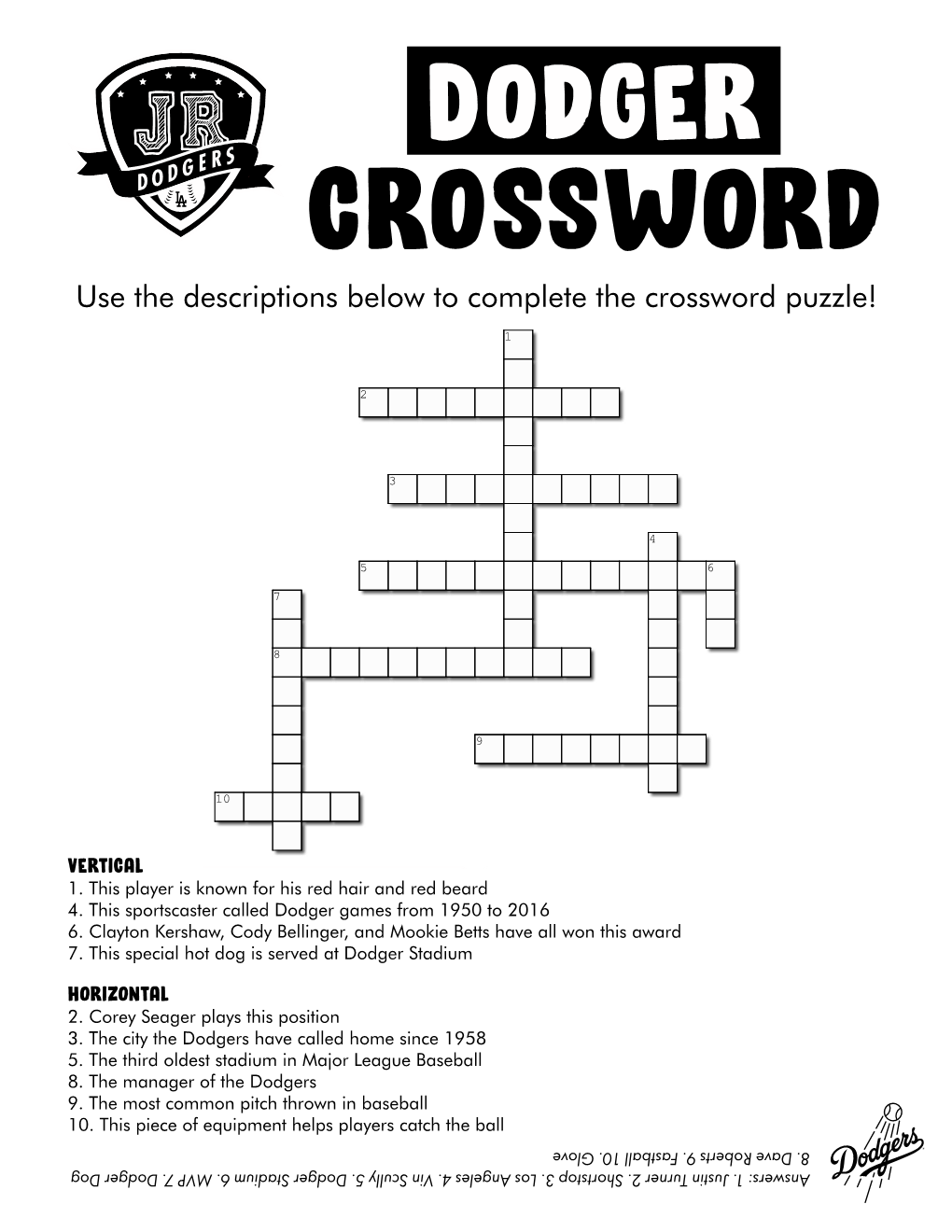 Use the Descriptions Below to Complete the Crossword Puzzle!