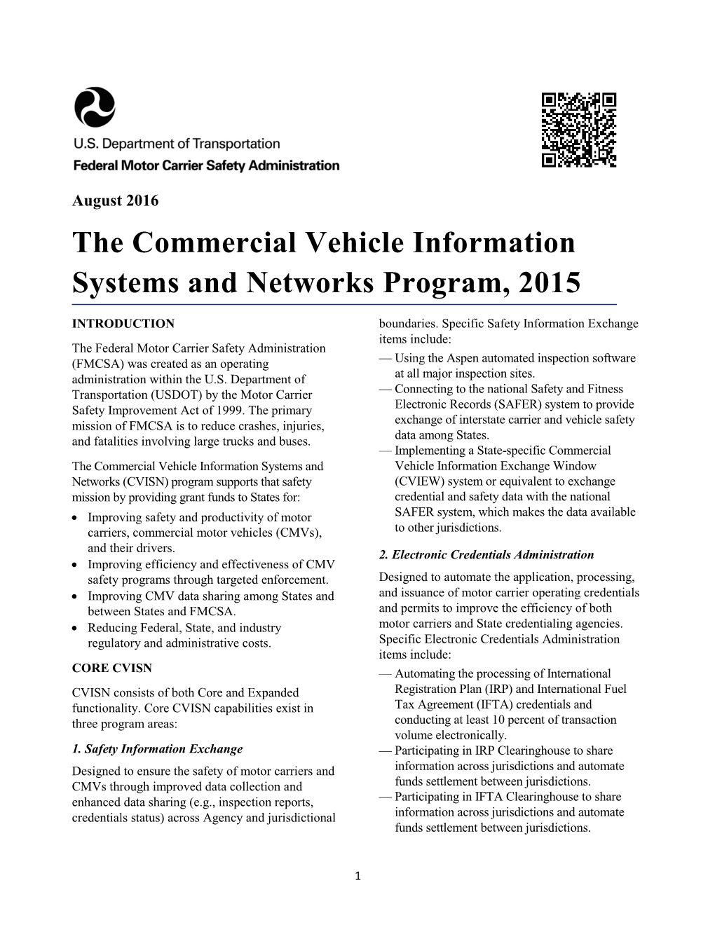 The Commerical Vehicle Information Sytems and Networks Program, 2015