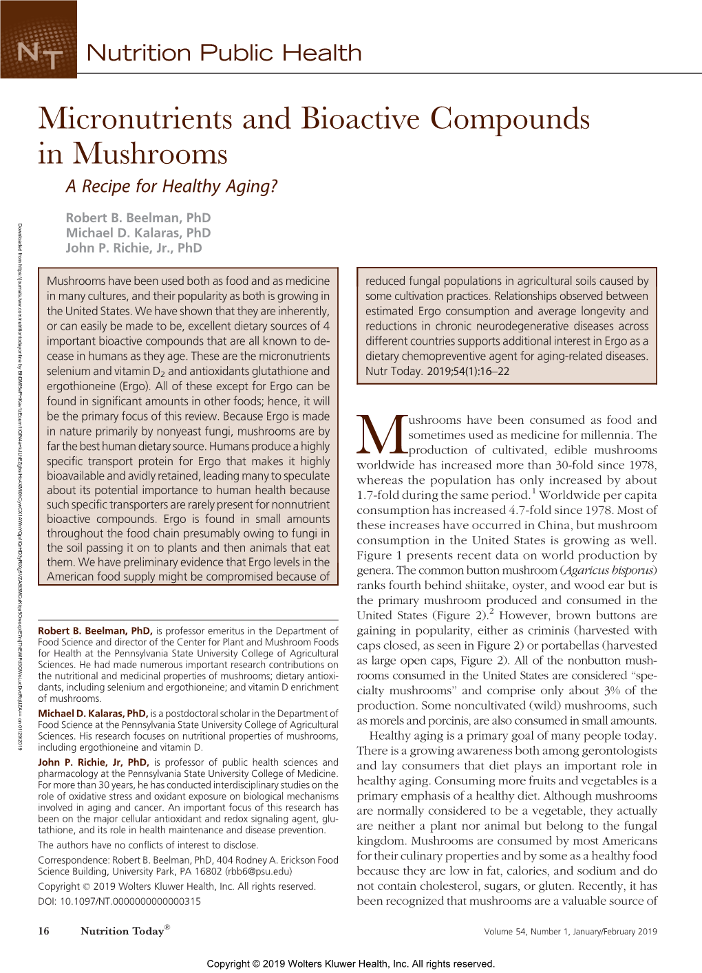 Micronutrients and Bioactive Compounds in Mushrooms