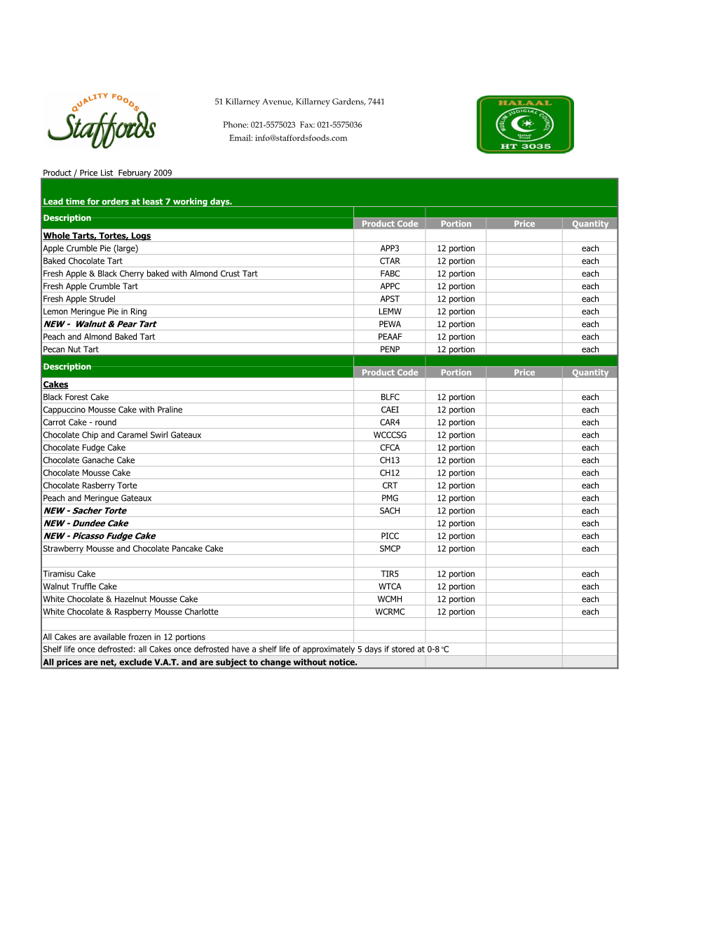 Product List Feb 09