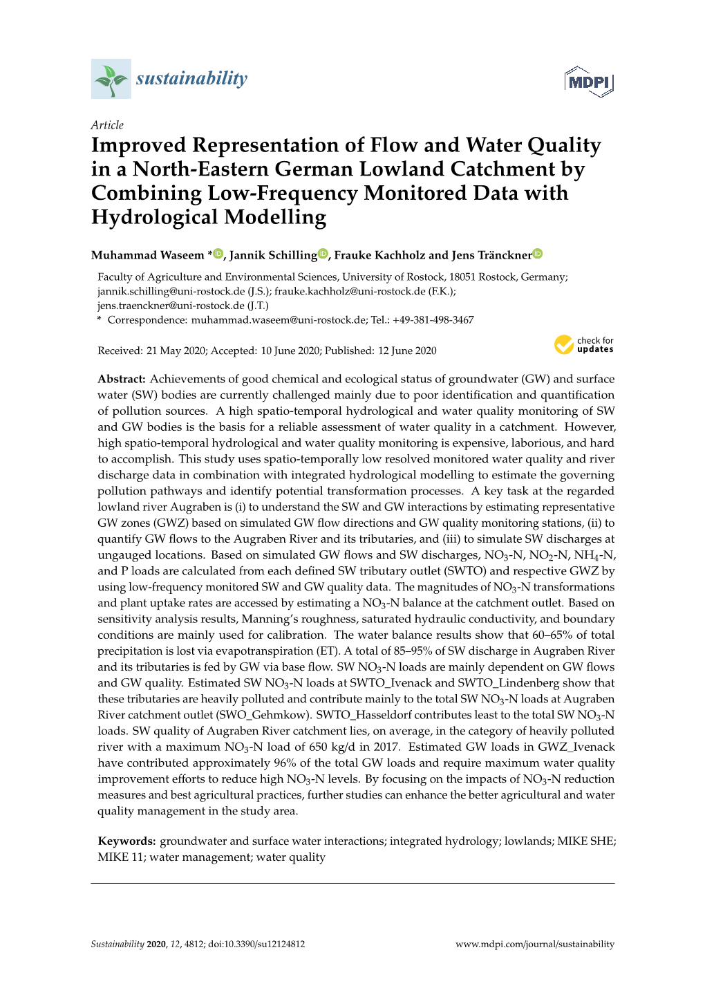 Improved Representation of Flow and Water Quality in a North-Eastern German Lowland Catchment by Combining Low-Frequency Monitored Data with Hydrological Modelling