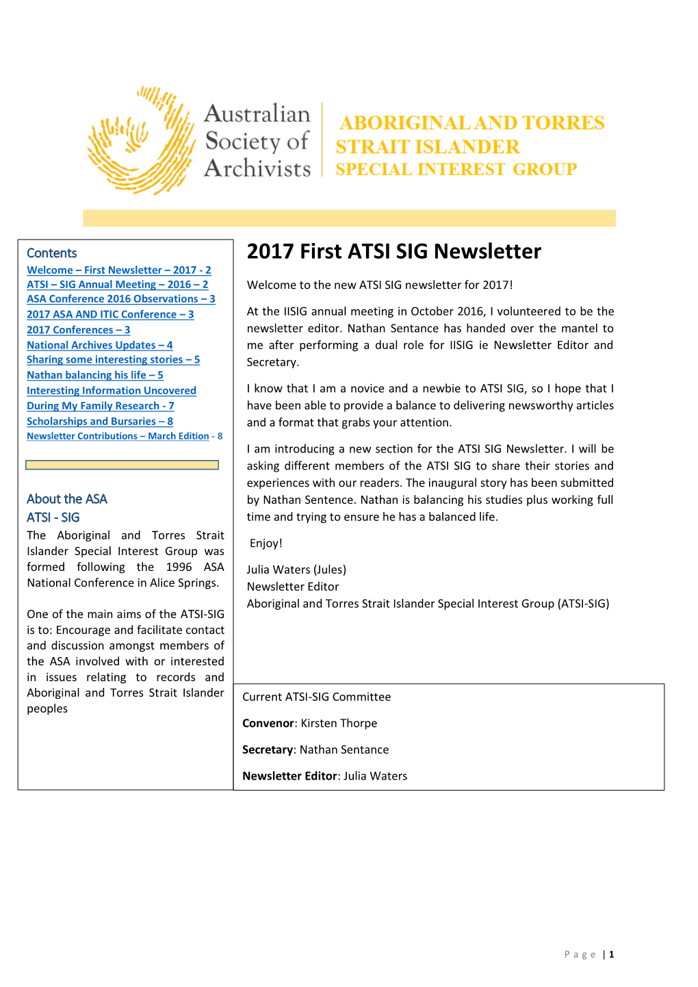 2017 First ATSI SIG Newsletter