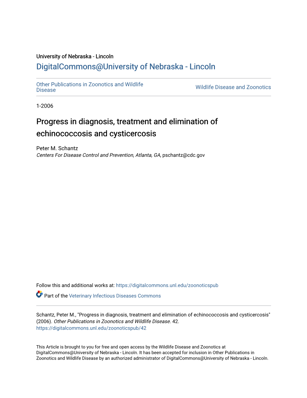 Progress in Diagnosis, Treatment and Elimination of Echinococcosis and Cysticercosis