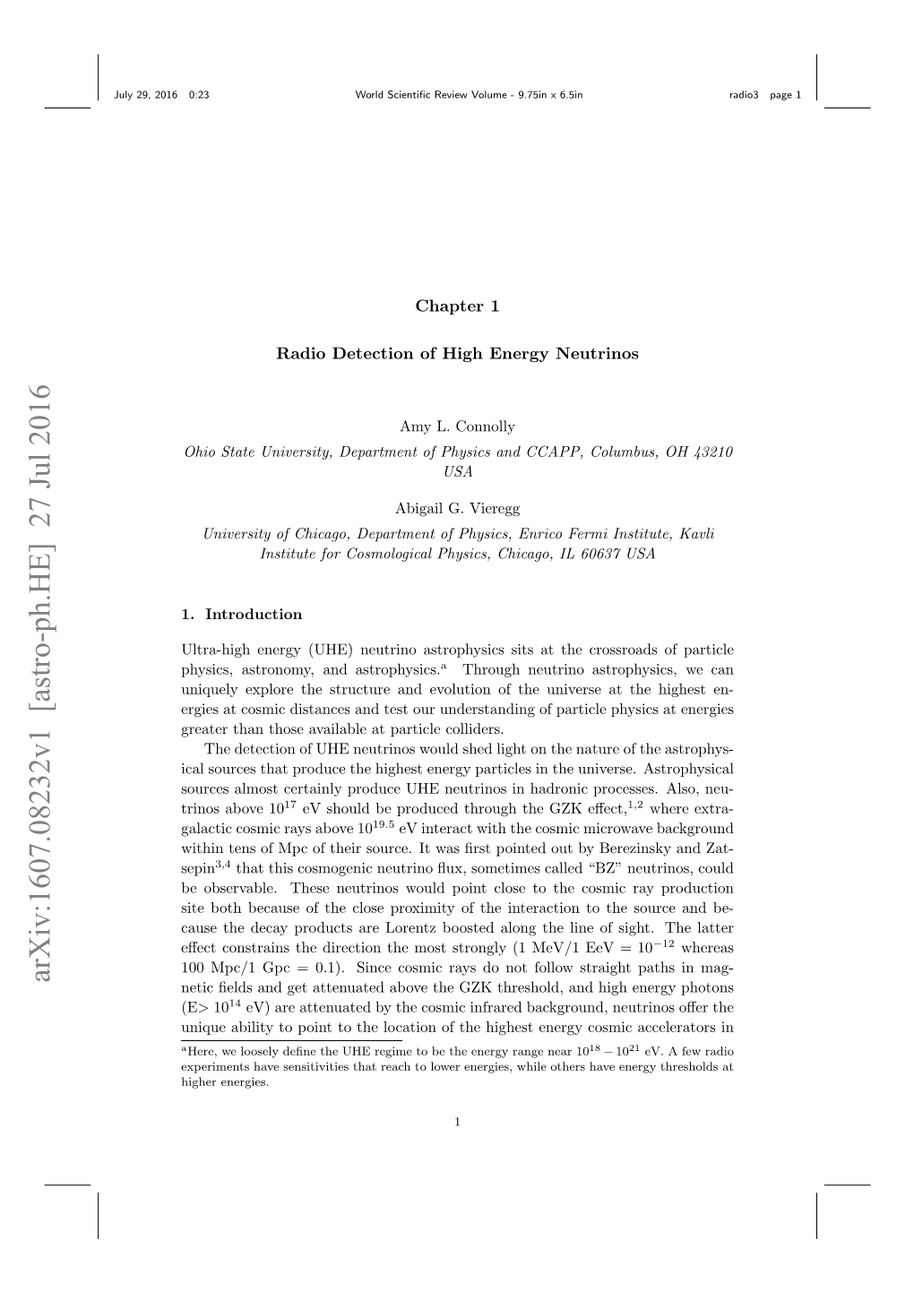 Radio Detection of High Energy Neutrinos