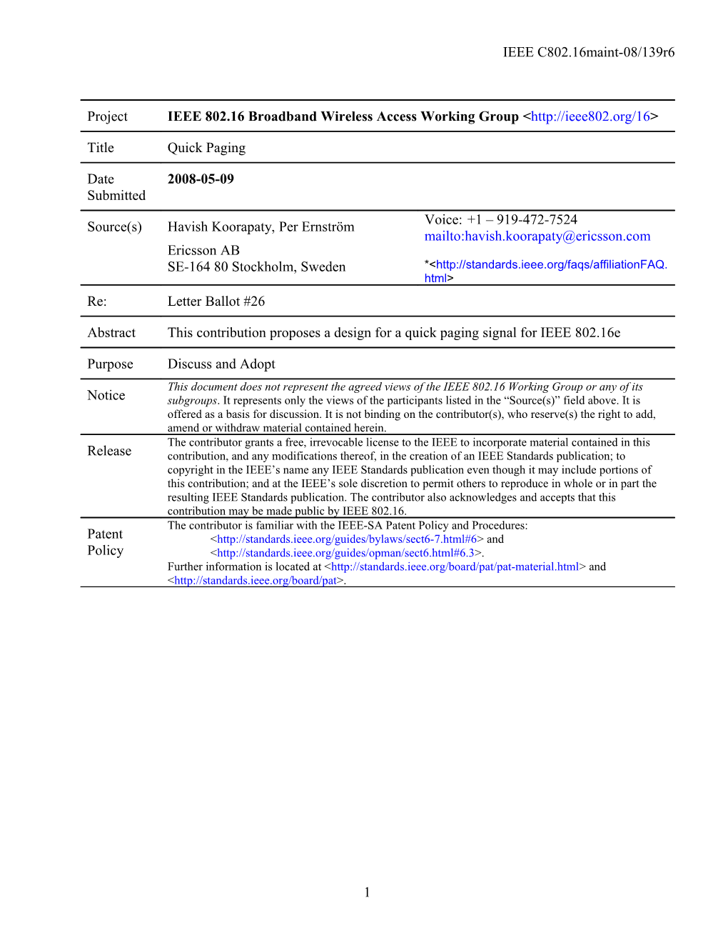 Quick Paging Signal for IEEE 802.16E