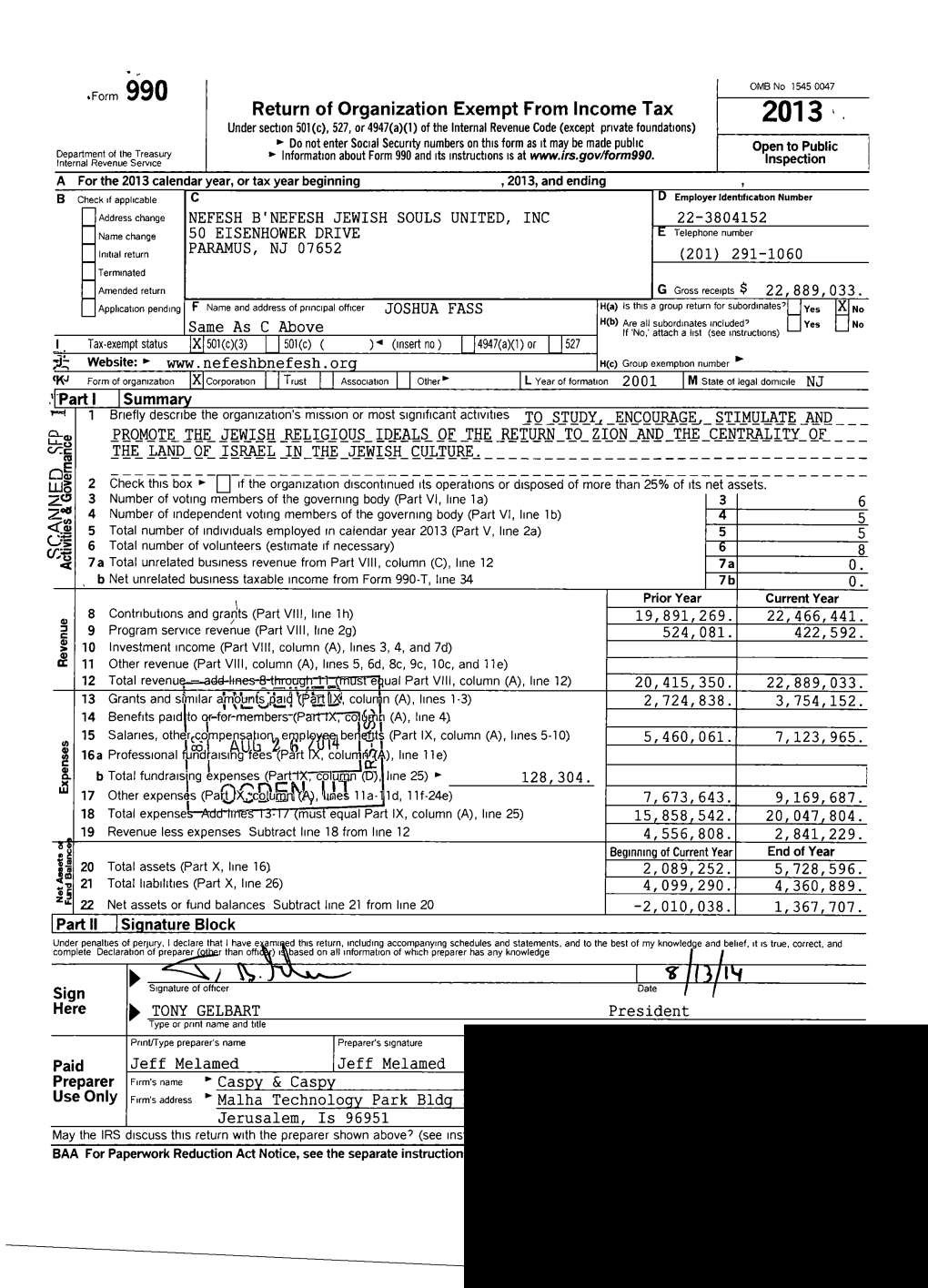 Return of Organization Exempt from Income Tax 2013', J