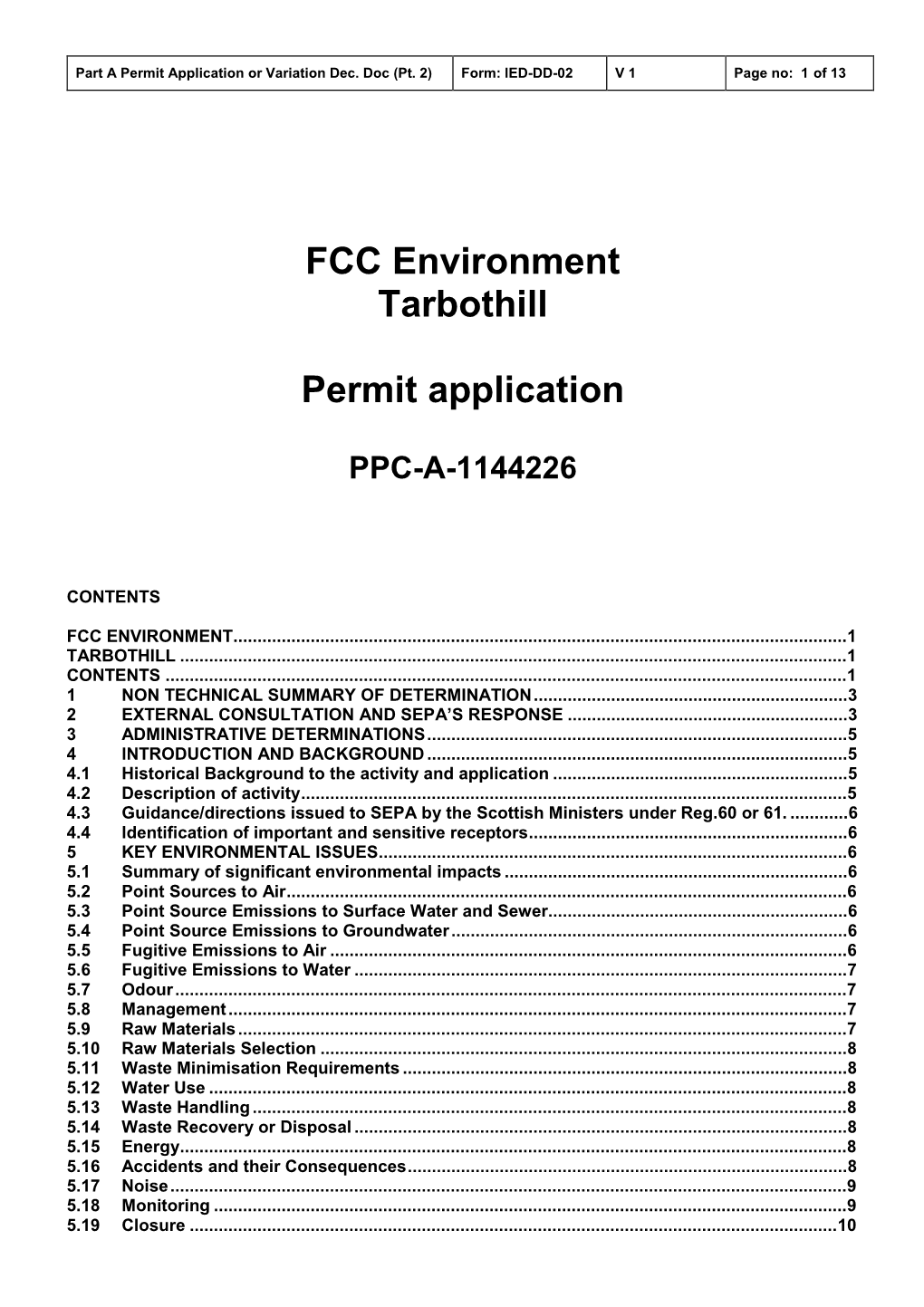 FCC Environment Tarbothill Permit Application