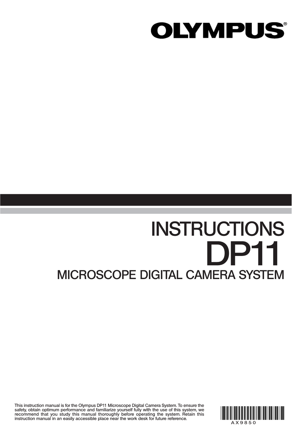 Instructions Dp11 Microscope Digital Camera System