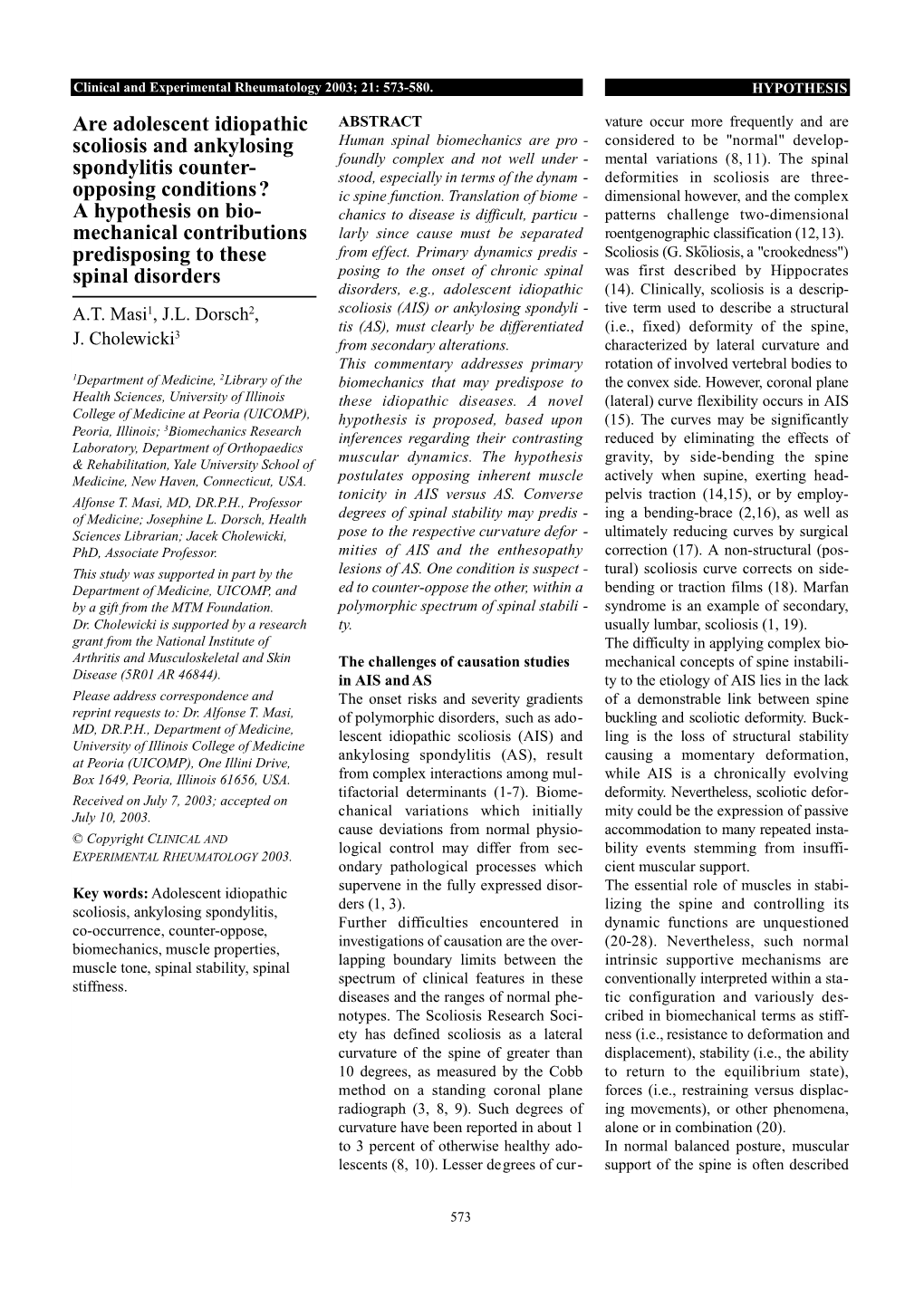 Are Adolescent Idiopathic Scoliosis and Ankylosing Spondylitis Counter