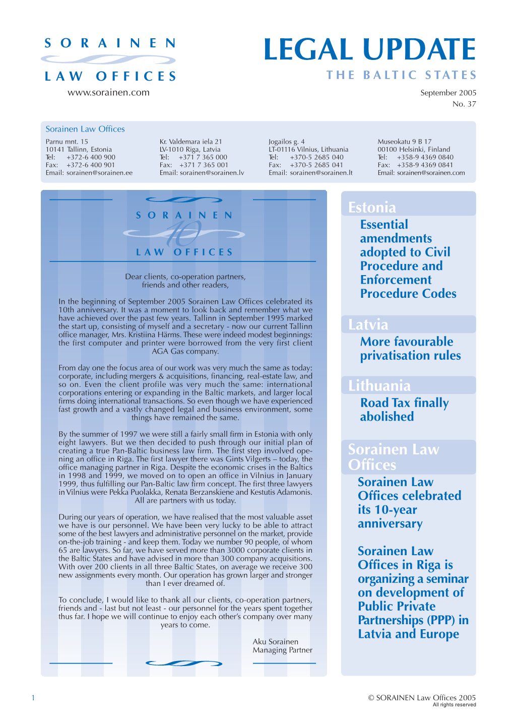 LEGAL UPDATE the BALTIC STATES September 2005 No