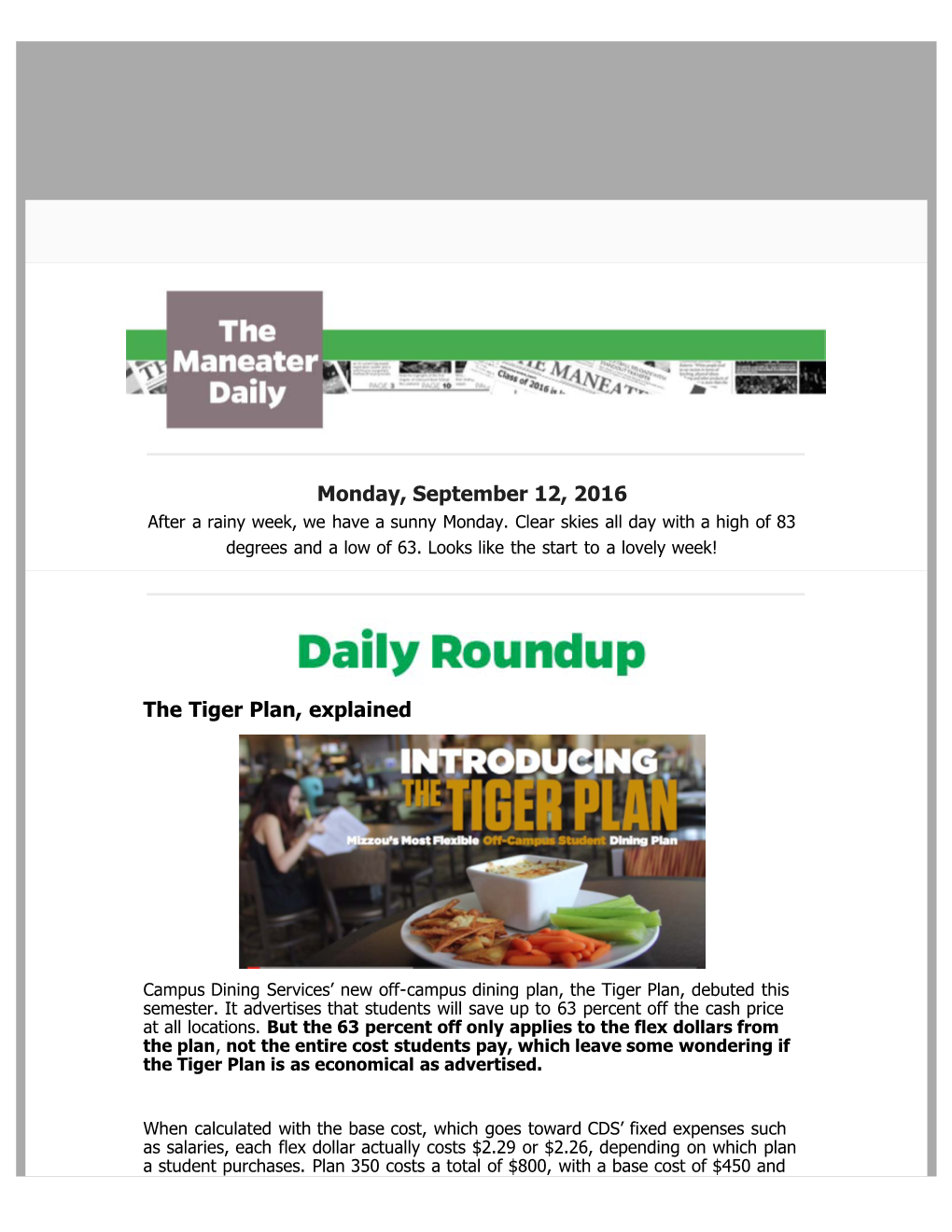 Monday, September 12, 2016 the Tiger Plan, Explained