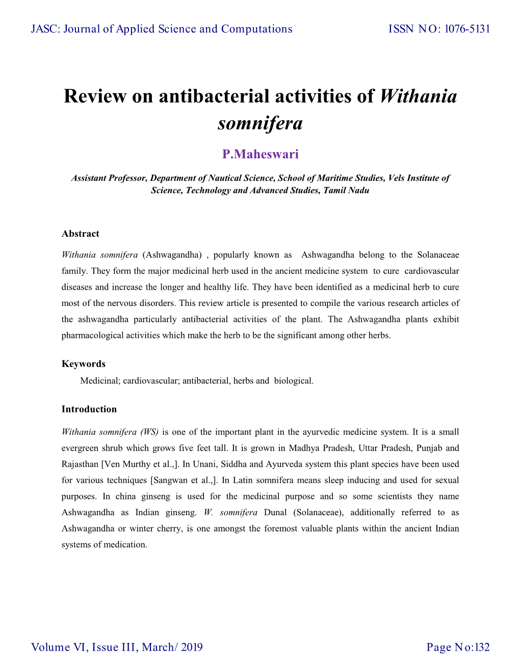 Review on Antibacterial Activities of Withania Somnifera