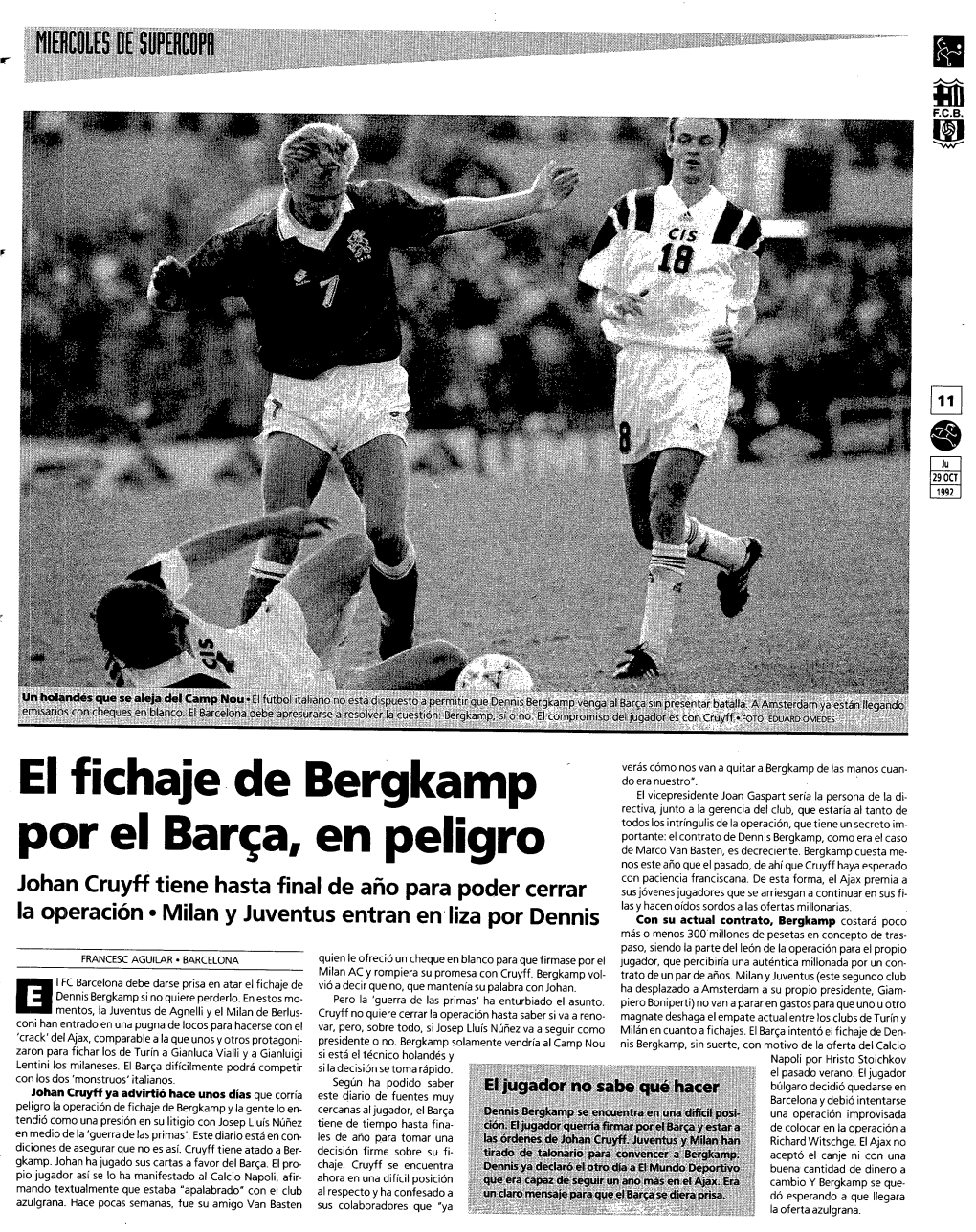 El Fichaje De Bergkamp Por El Barça, En Peligro