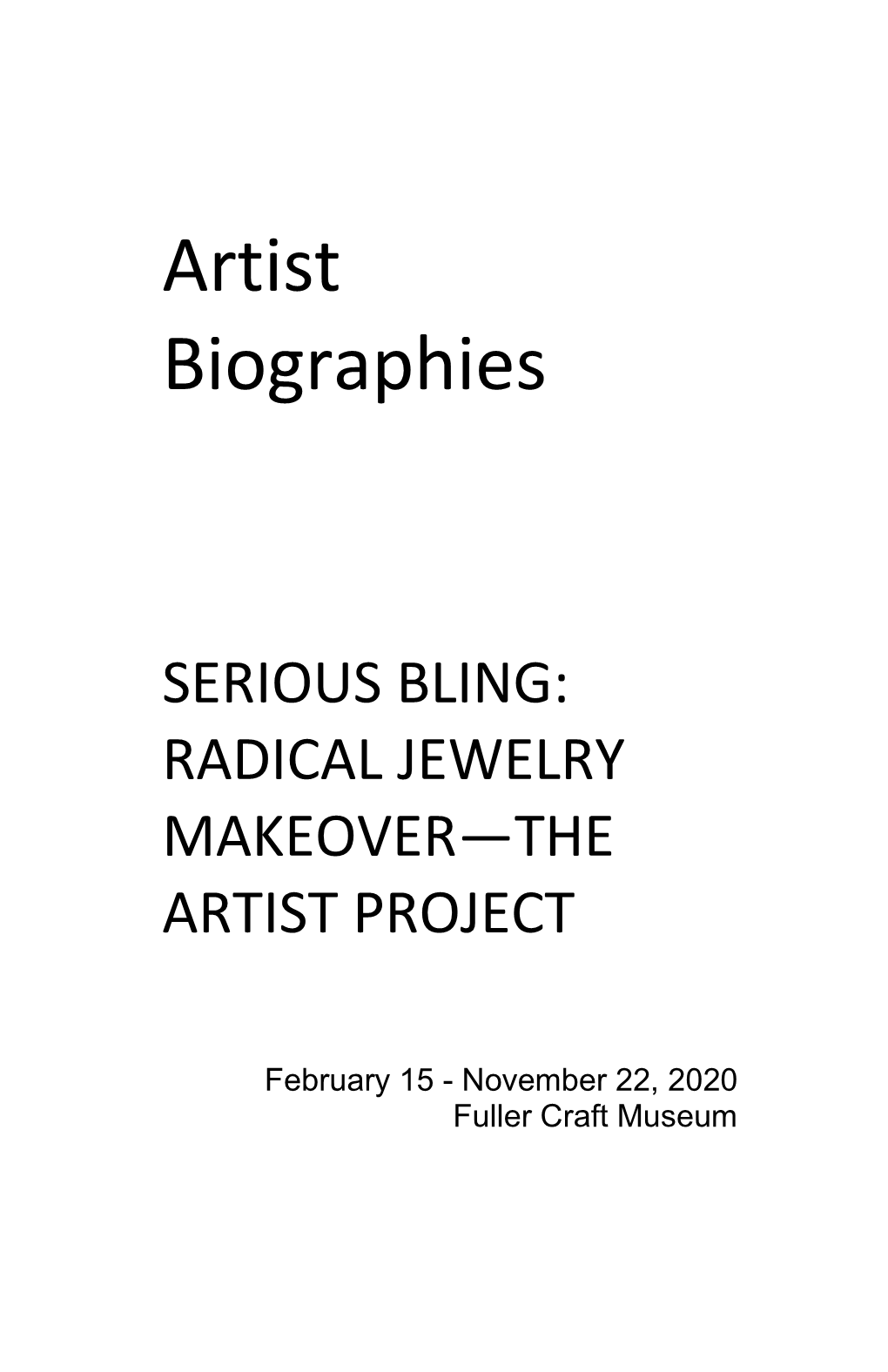 Artist Biographies