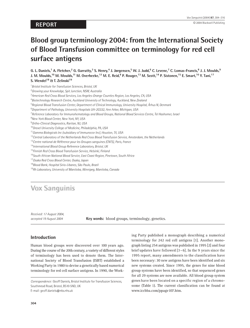 Blood Group Terminology 2004: from the International Society of Blood Transfusion Committee on Terminology for Red Cell Surface