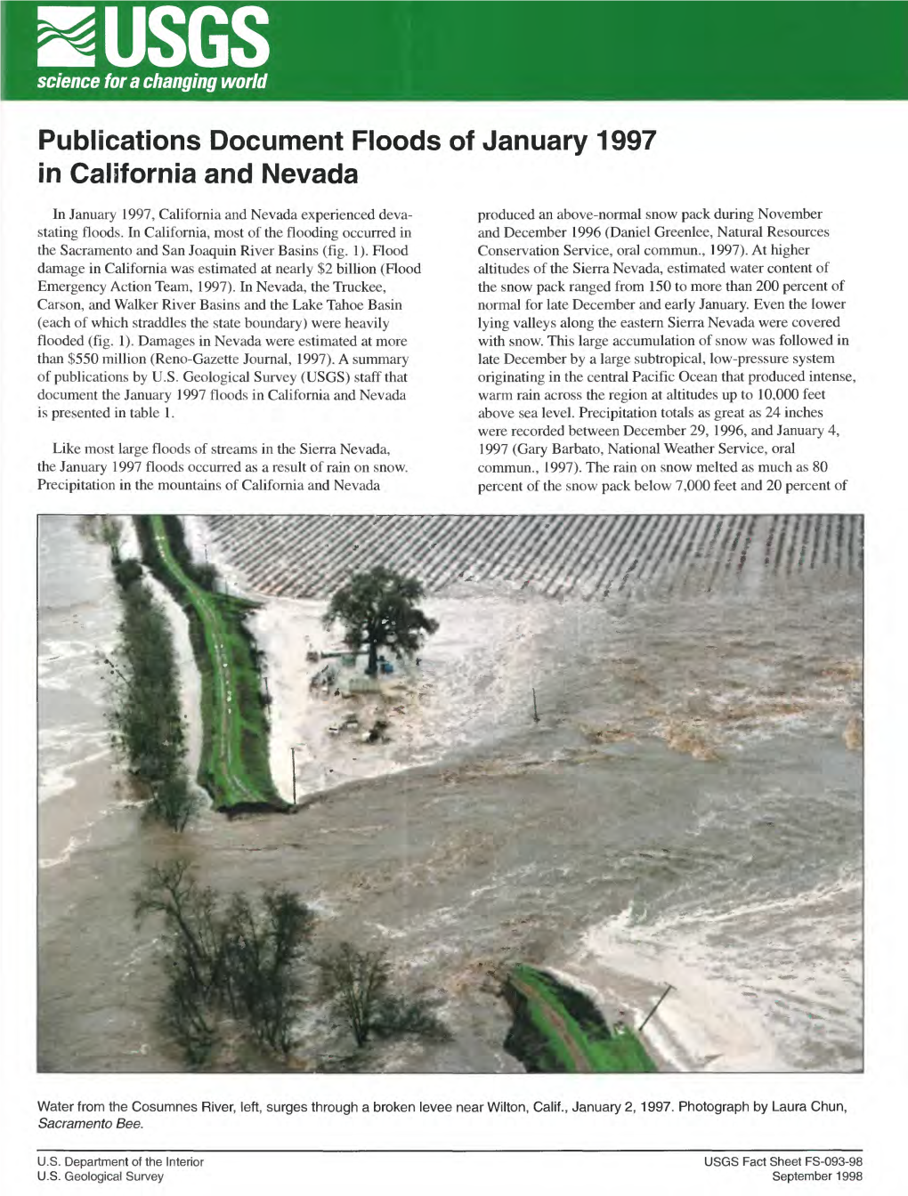 Publications Document Floods of January 1997 in California and Nevada