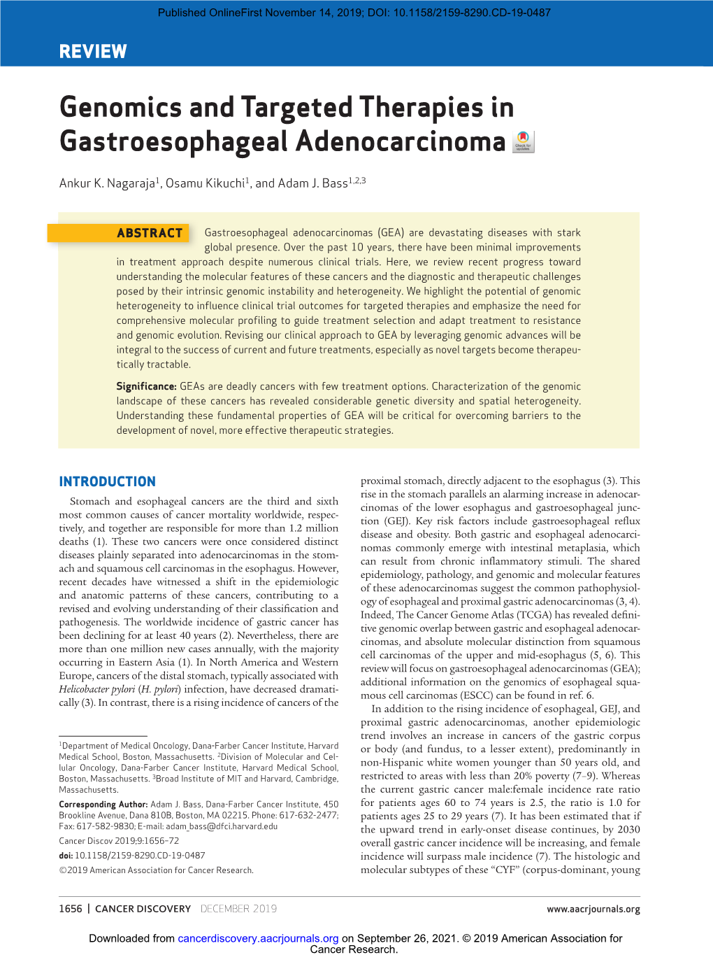 Genomics and Targeted Therapies in Gastroesophageal Adenocarcinoma