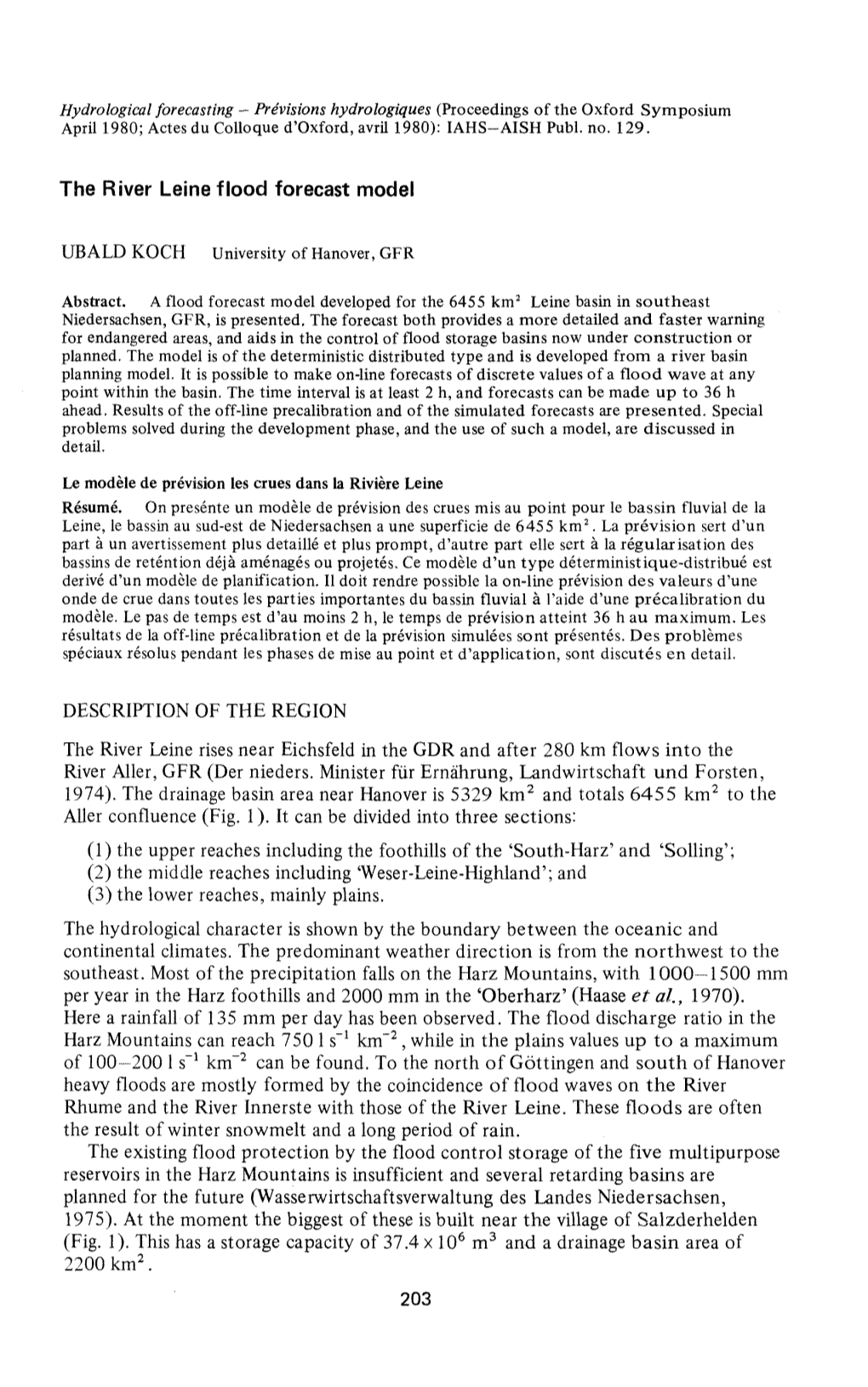 The River Leine Flood Forecast Model DESCRIPTION of the REGION