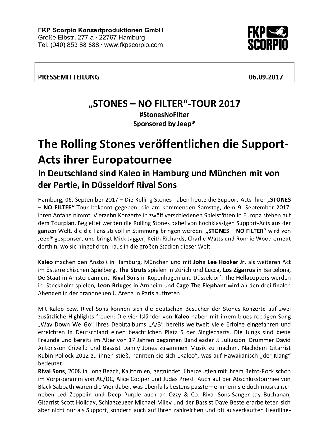 The Rolling Stones Veröffentlichen Die Support- Acts Ihrer Europatournee