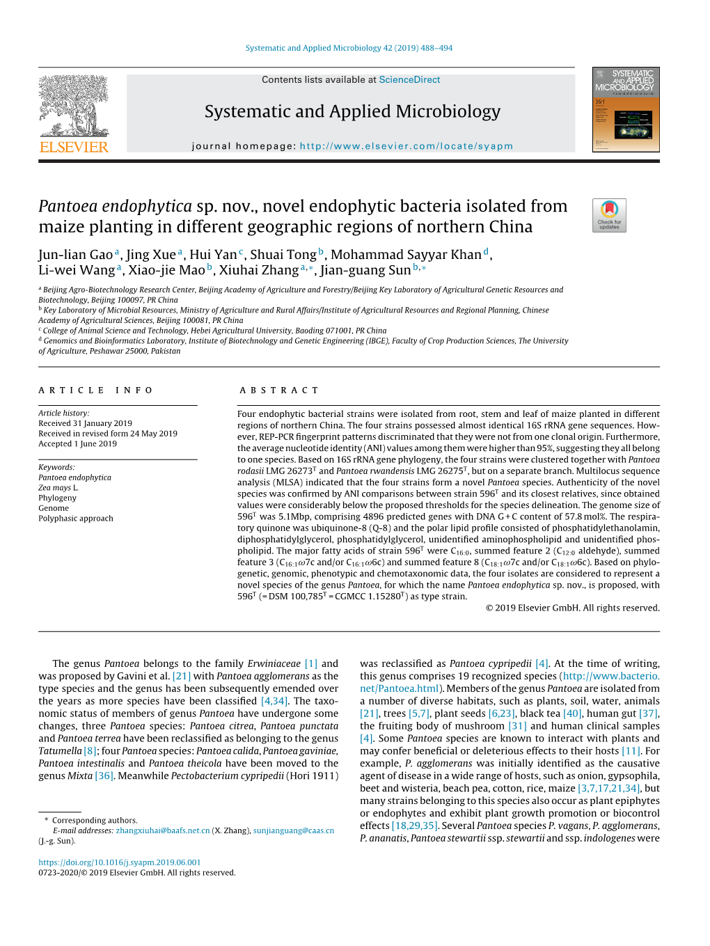 Pantoea Endophytica Sp. Nov., Novel Endophytic Bacteria Isolated From