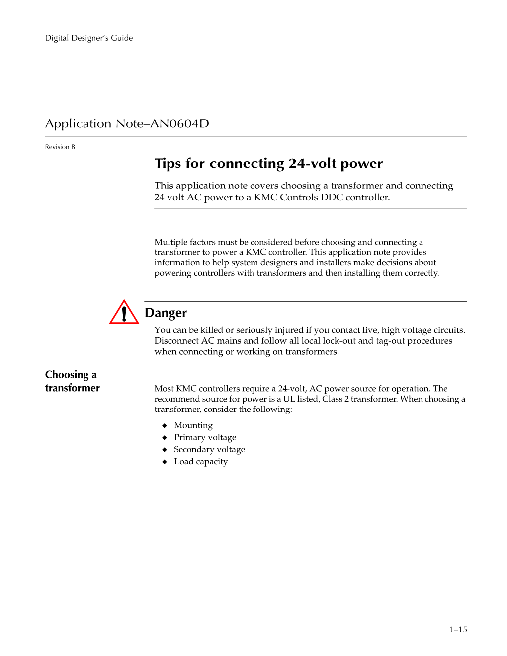 APPLICATION GUIDE, Tips for Connecting 24-Volt Power (AN0604D)