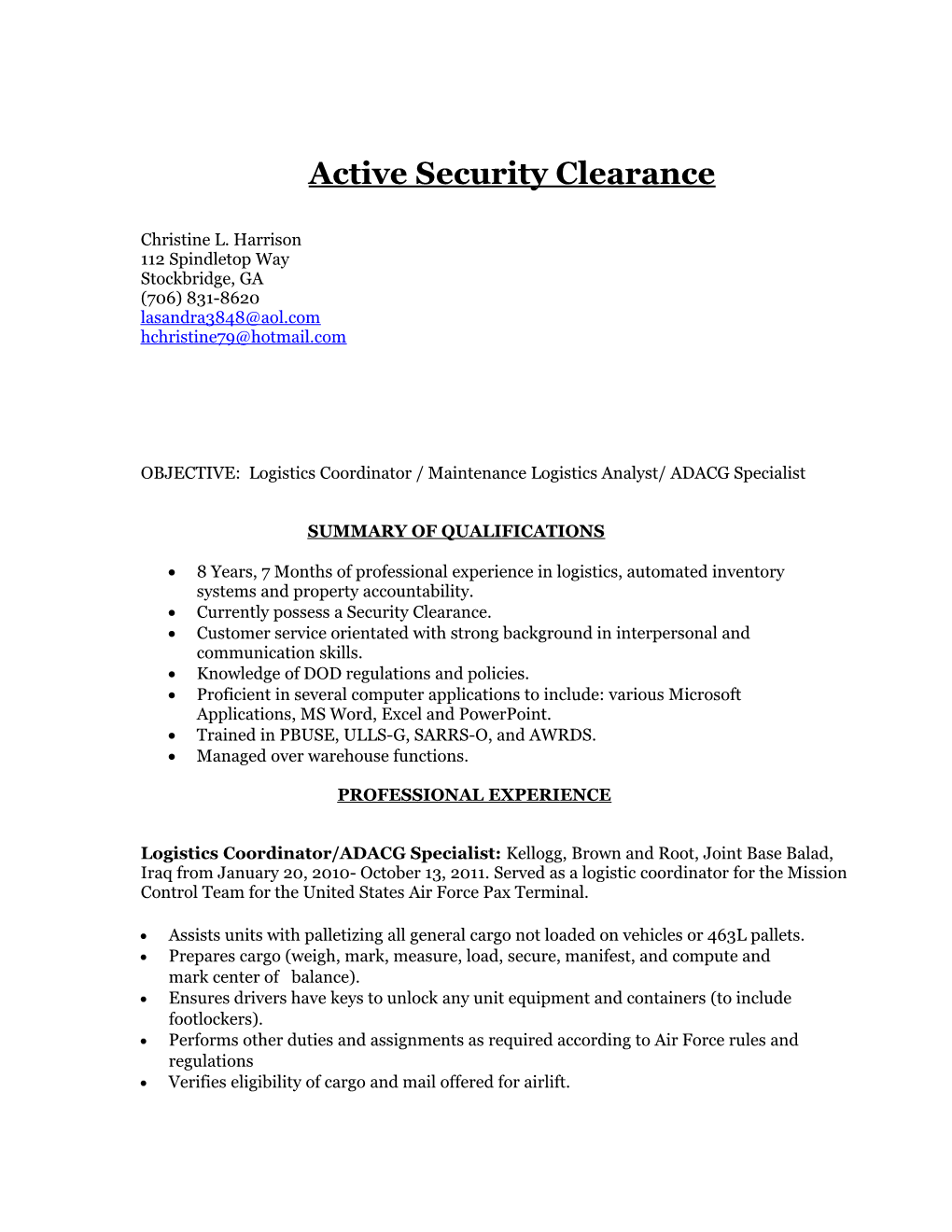 Active Security Clearance