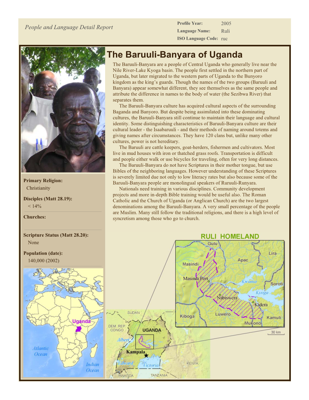 The Baruuli-Banyara of Uganda the Baruuli-Banyara Are a People of Central Uganda Who Generally Live Near the Nile River-Lake Kyoga Basin