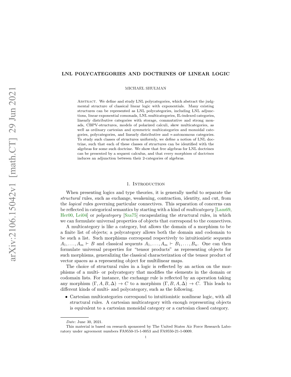 Lnl Polycategories and Doctrines of Linear Logic 3