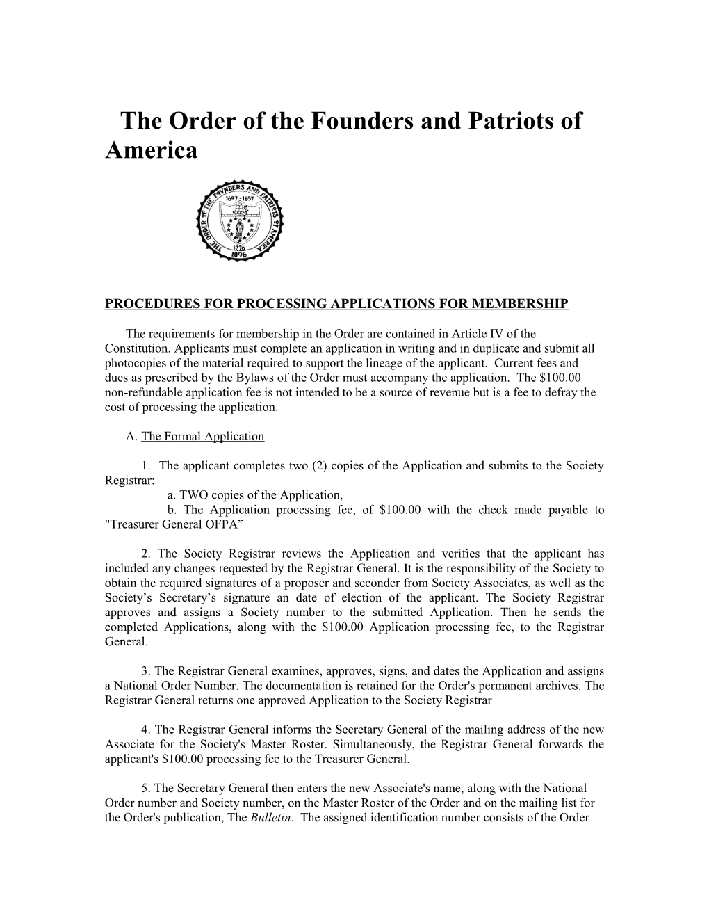 The Order Of The Founders And Patriots Of America