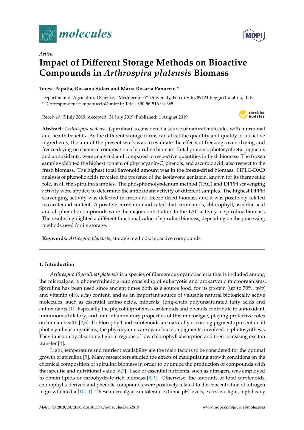 Impact of Different Storage Methods on Bioactive Compounds in Arthrospira Platensis Biomass