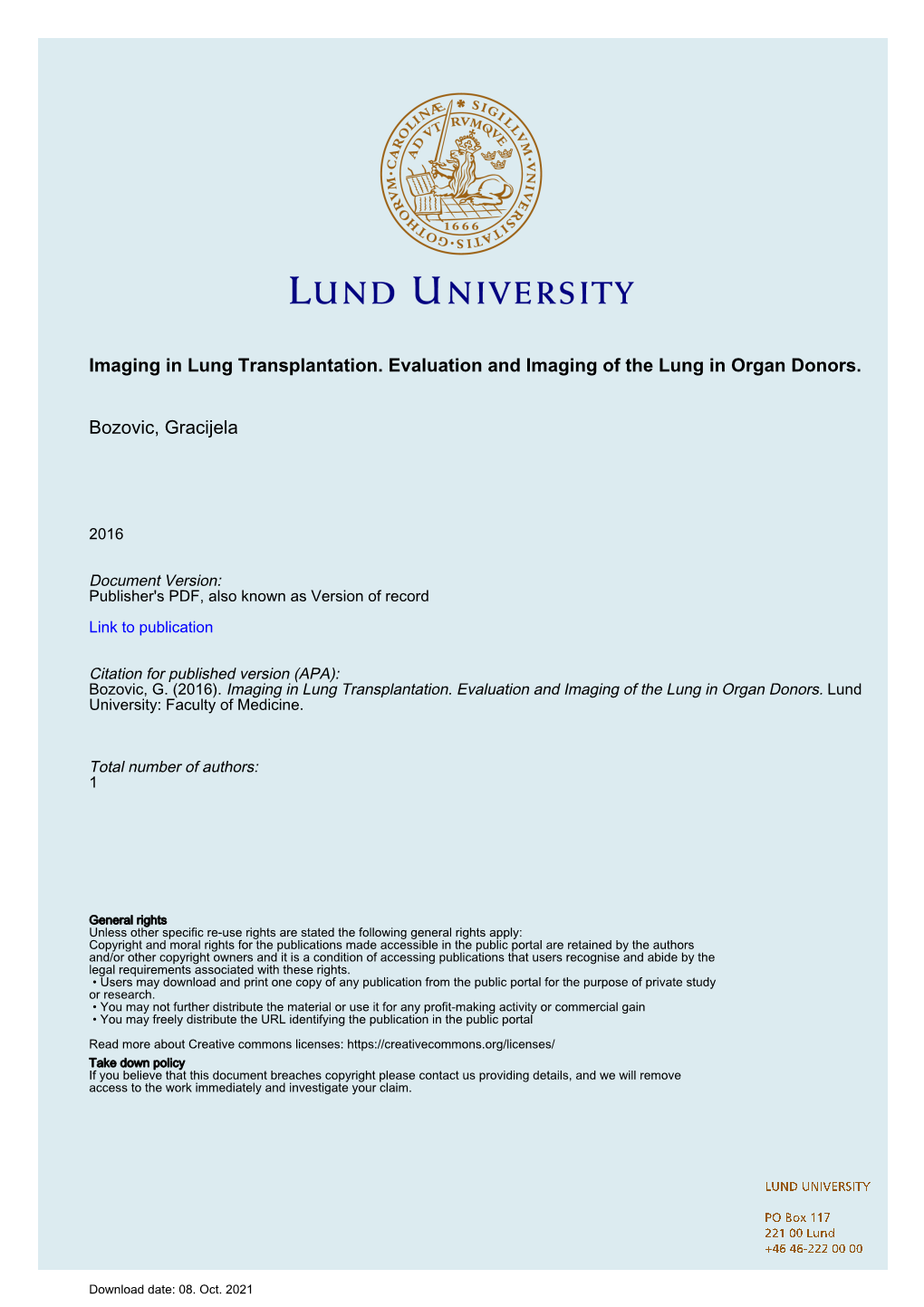 Imaging in Lung Transplantation