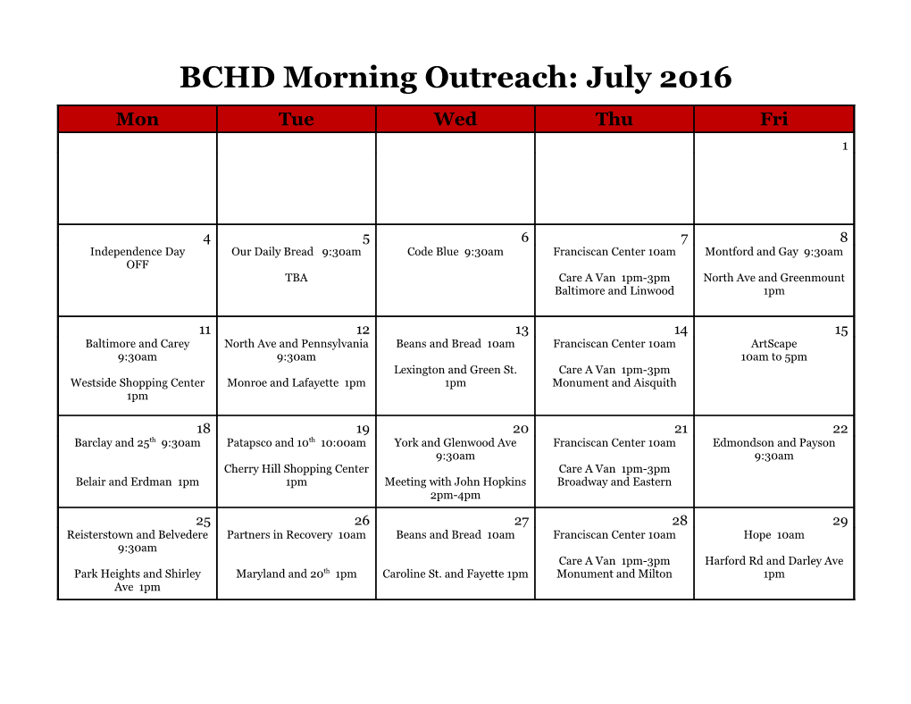 BCHD Morning Outreach: July 2016