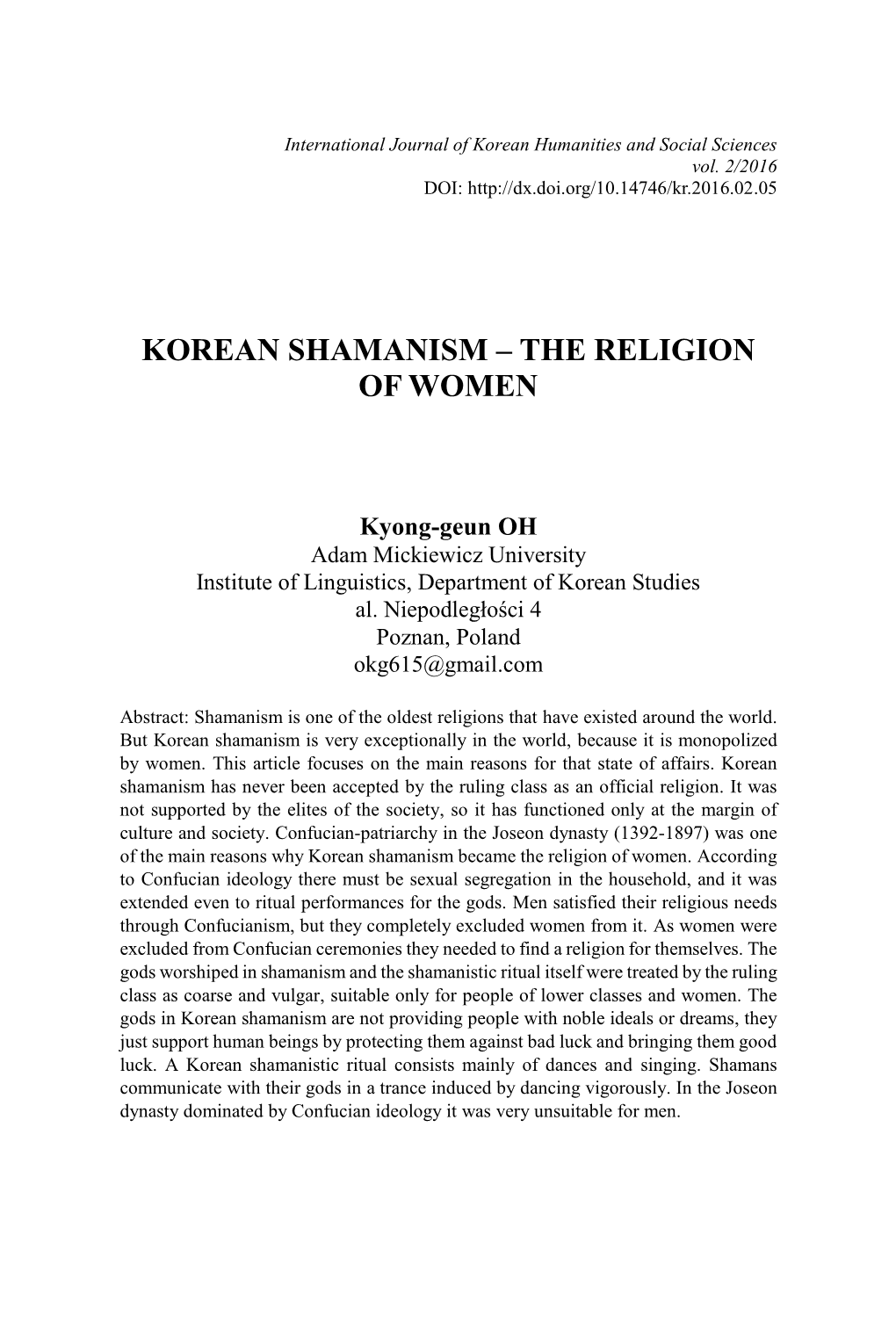 Korean Shamanism – the Religion of Women