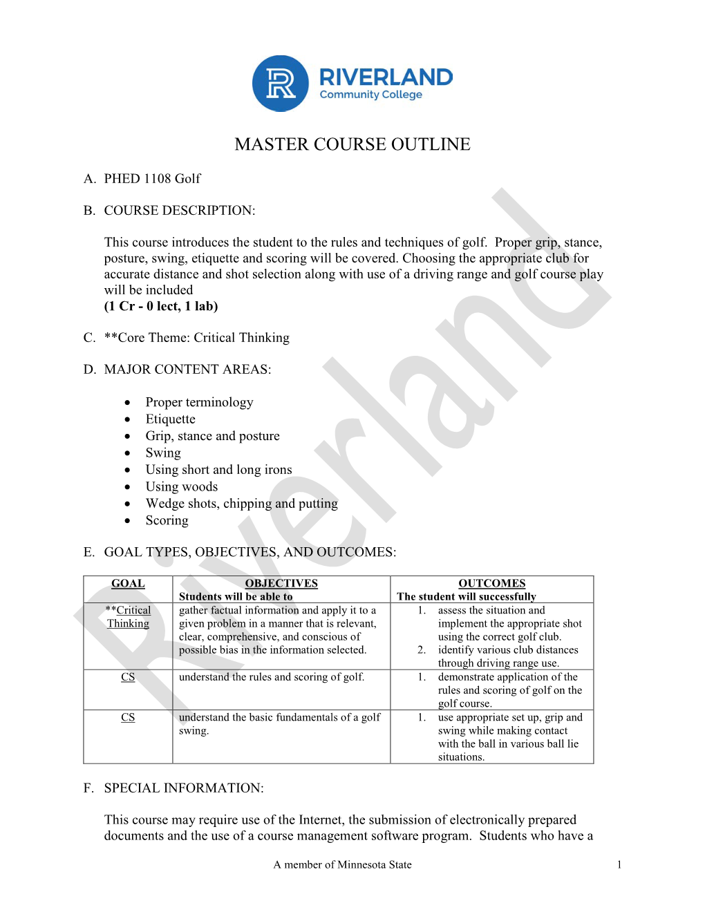 Master Course Outline