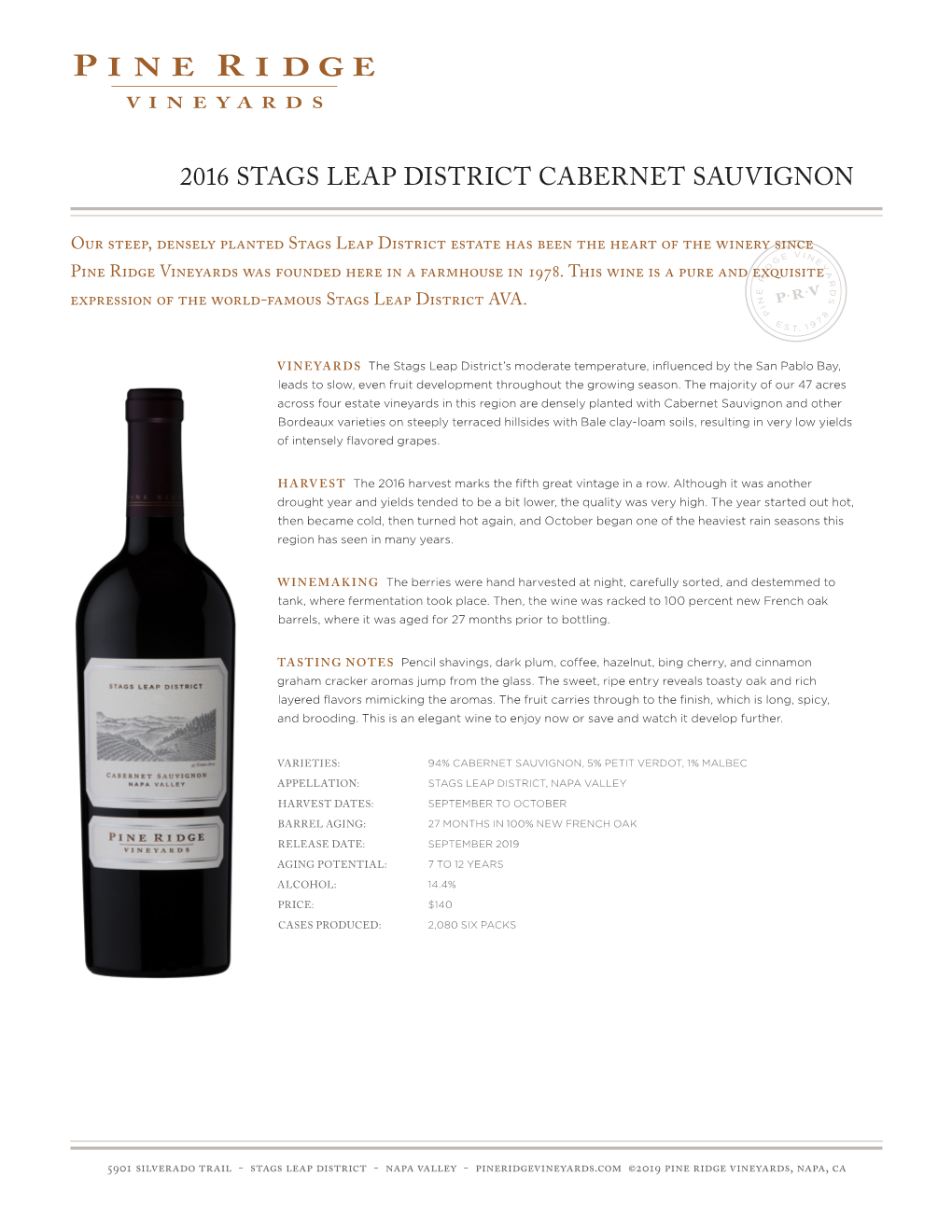 2016 Stags Leap District Cabernet Sauvignon