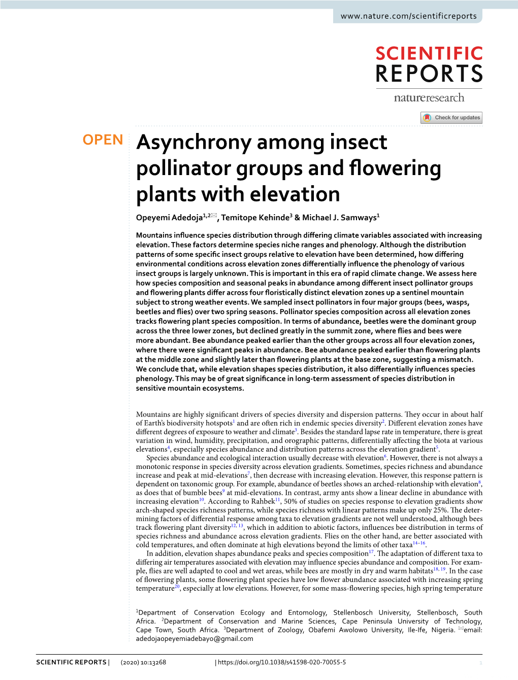 Asynchrony Among Insect Pollinator Groups and Flowering Plants With