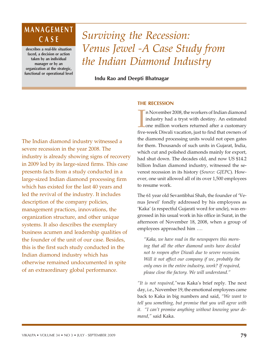 Venus Jewel -A Case Study from the Indian Diamond Industry